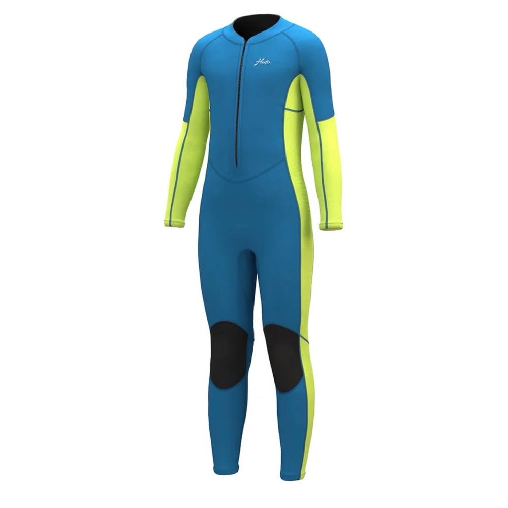 Kids Long-Sleeve Swim Wet Suit 2mm Thick- Blue & Neon Yellow 5T